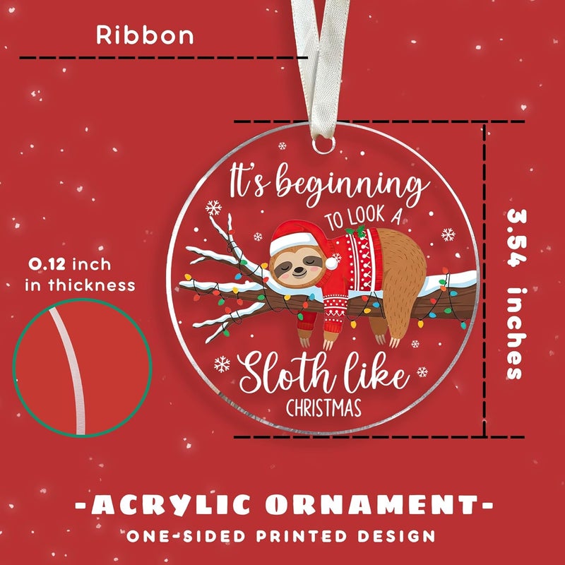 TEEBIM Sloth Ornament - Sloth Ornaments for Christmas Tree, Animal Ornaments - Animal Lovers Gifts for Women - Acrylic Christmas Ornament 2025 - Image 2